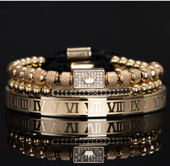 Roman Numeral Bracelet Set for Men (3 Pieces)
