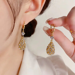 Elegant Water Drop Earrings with Sparkling Diamonds