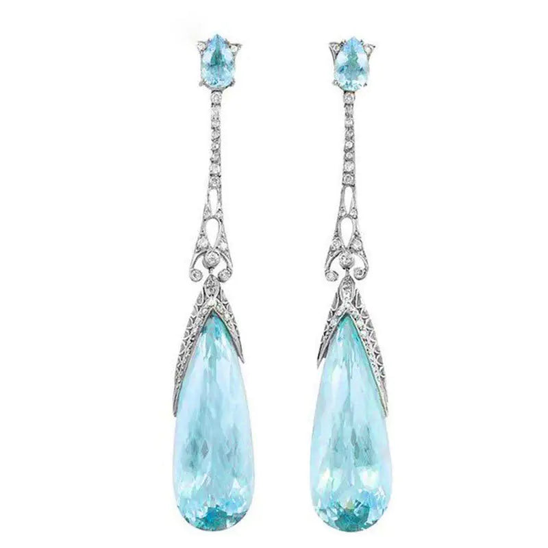Blue Crystal Water Drop Earrings