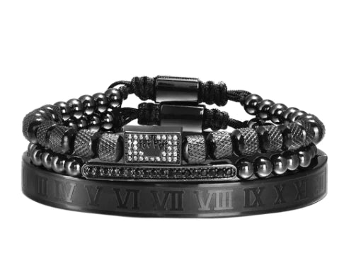 Roman Numeral Bracelet Set for Men (3 Pieces)
